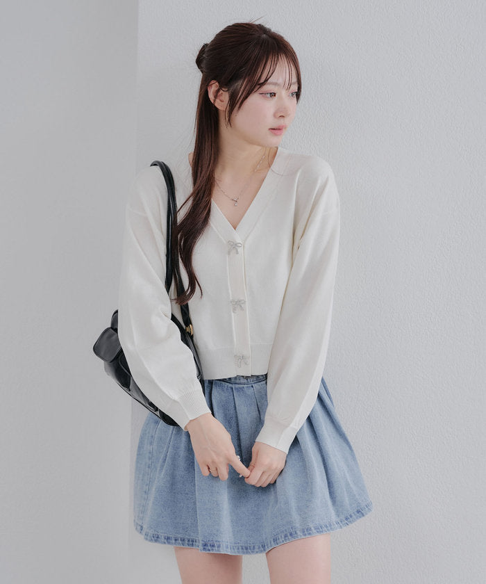 NICE CLAUP NICE CLAUP 【Spring New Arrivals】 Glitter Ribbon Cardigan