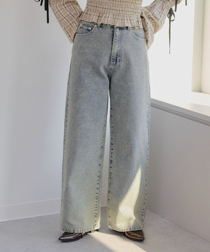 ナイスクラップ NICE CLAUP 【M/Lサイズ展開】《スタイルアップシルエット》ストーン付デニム （BLM） BLM