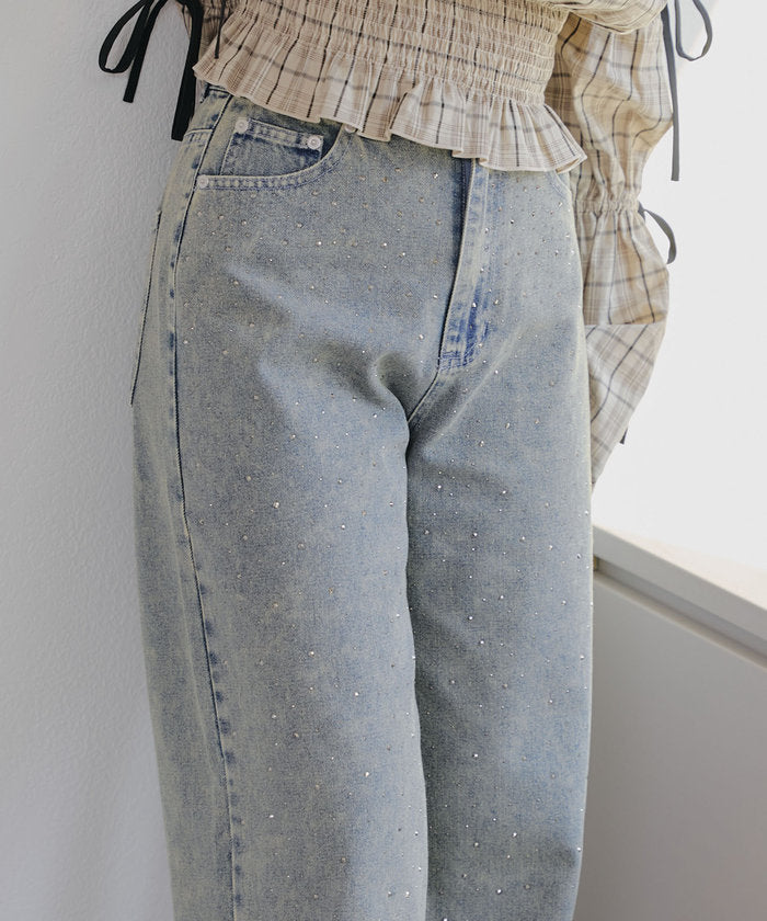 ナイスクラップ NICE CLAUP 【M/Lサイズ展開】《スタイルアップシルエット》ストーン付デニム （BLM） BLM
