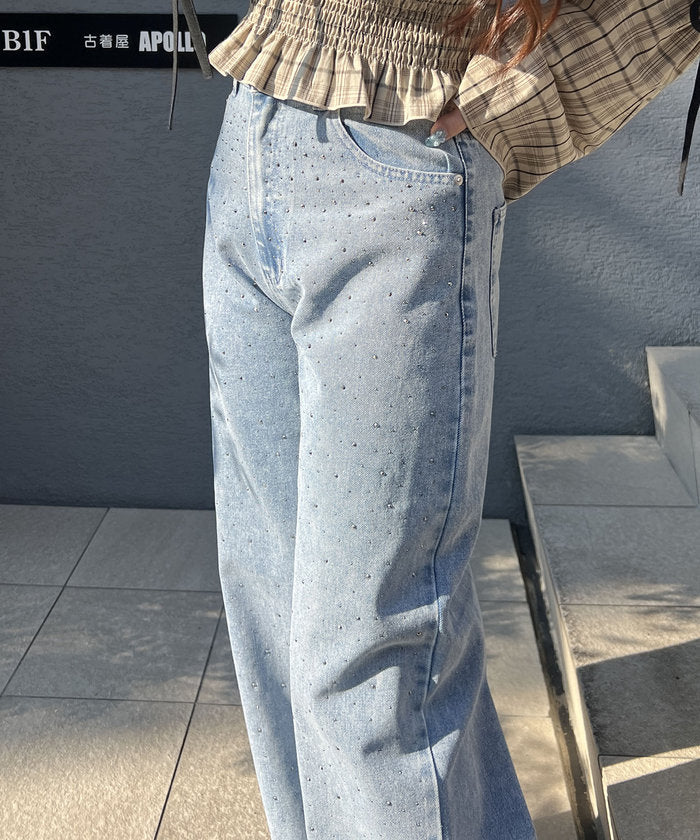 ナイスクラップ NICE CLAUP 【M/Lサイズ展開】《スタイルアップシルエット》ストーン付デニム （BLM） BLM
