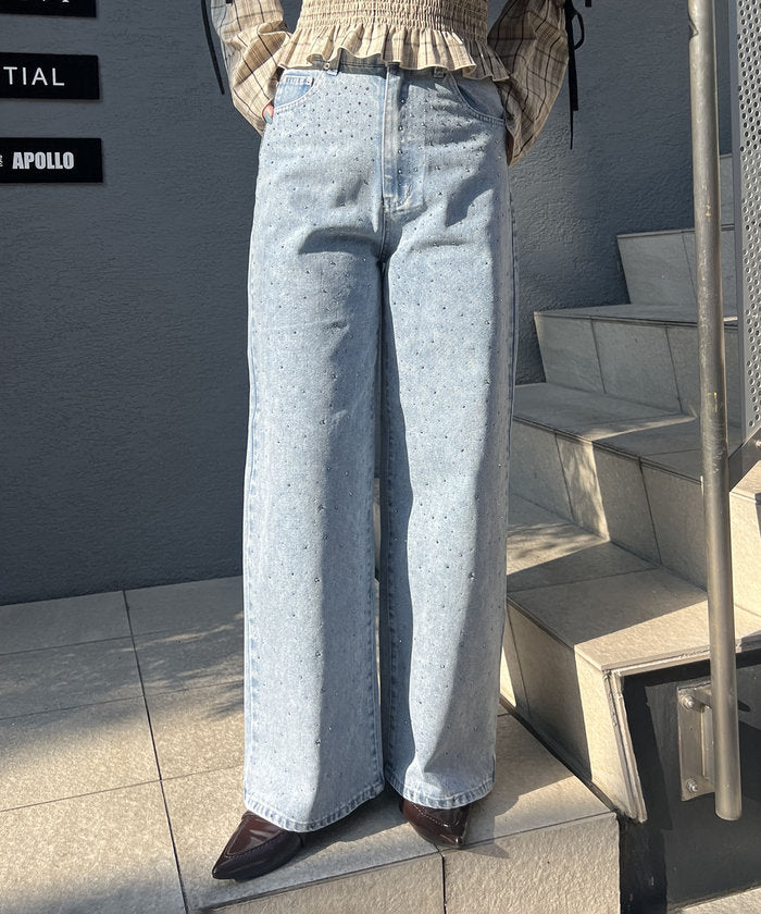 ナイスクラップ NICE CLAUP 【M/Lサイズ展開】《スタイルアップシルエット》ストーン付デニム （BLM） BLM