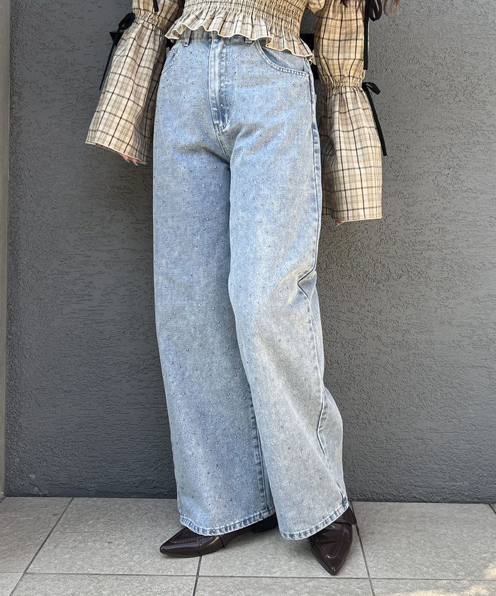 ナイスクラップ NICE CLAUP 【M/Lサイズ展開】《スタイルアップシルエット》ストーン付デニム （BLM） BLM