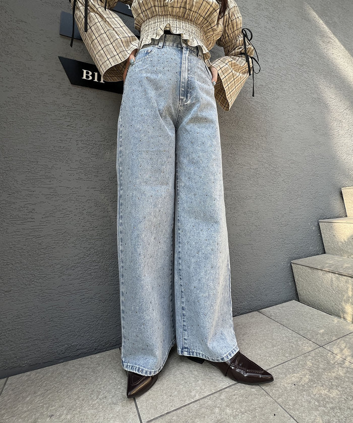 ナイスクラップ NICE CLAUP 【M/Lサイズ展開】《スタイルアップシルエット》ストーン付デニム （BLM） BLM