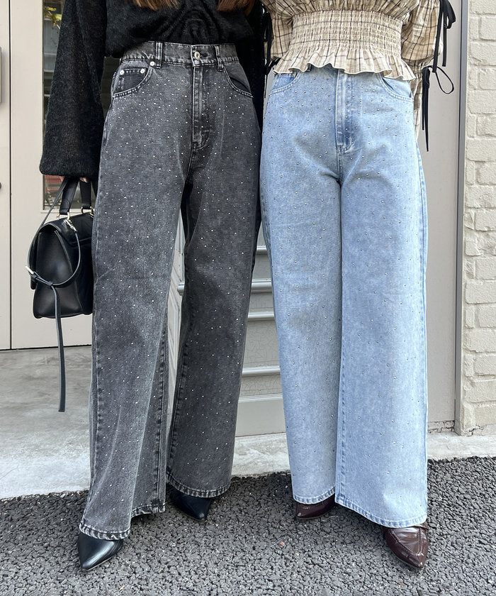ナイスクラップ NICE CLAUP 【M/Lサイズ展開】《スタイルアップシルエット》ストーン付デニム （KWS） KWS
