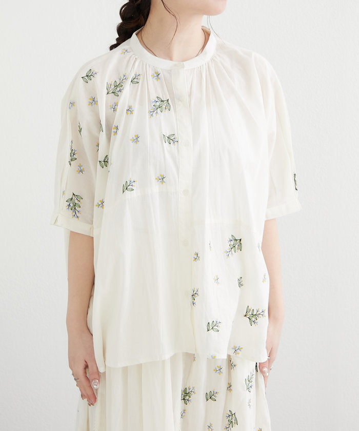 ナイスクラップ NICE CLAUP 【India Series】【SETUP対応】ミモザ刺繍ドルマンブラウス （NVY） NVY