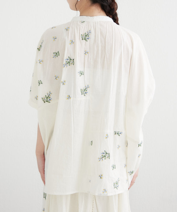 ナイスクラップ NICE CLAUP 【India Series】【SETUP対応】ミモザ刺繍ドルマンブラウス （NVY） NVY