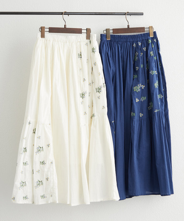 ナイスクラップ NICE CLAUP 【India Series】【SETUP対応】ミモザ刺繍ギャザースカート （IVY） IVY