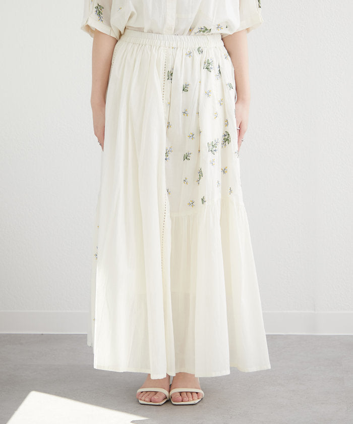 ナイスクラップ NICE CLAUP 【India Series】【SETUP対応】ミモザ刺繍ギャザースカート （IVY） IVY
