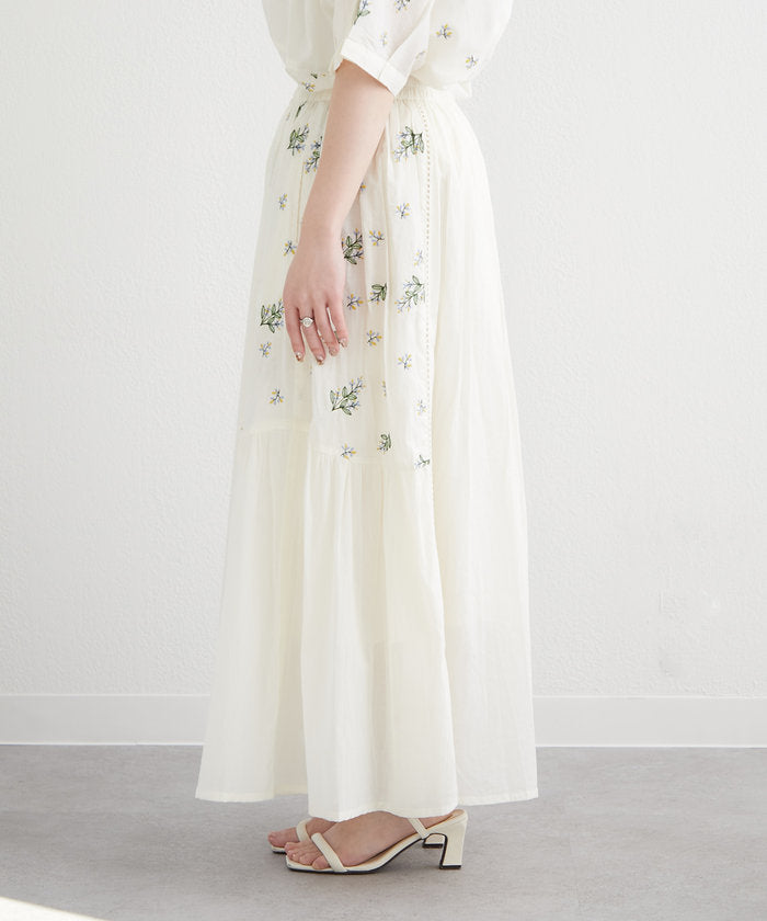 ナイスクラップ NICE CLAUP 【India Series】【SETUP対応】ミモザ刺繍ギャザースカート （IVY） IVY