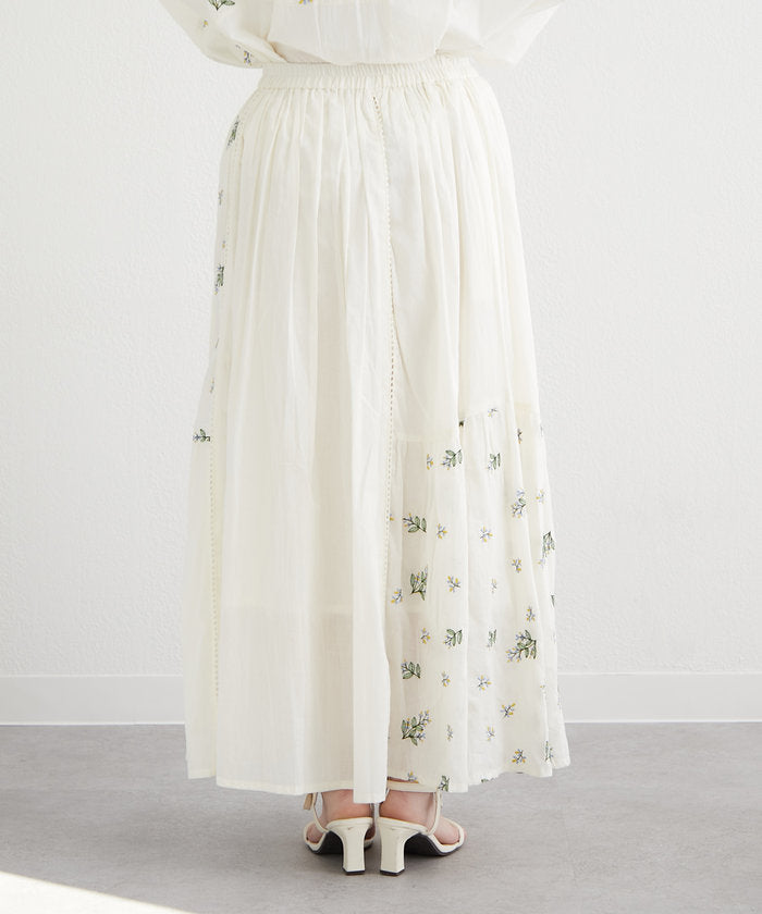 ナイスクラップ NICE CLAUP 【India Series】【SETUP対応】ミモザ刺繍ギャザースカート （IVY） IVY
