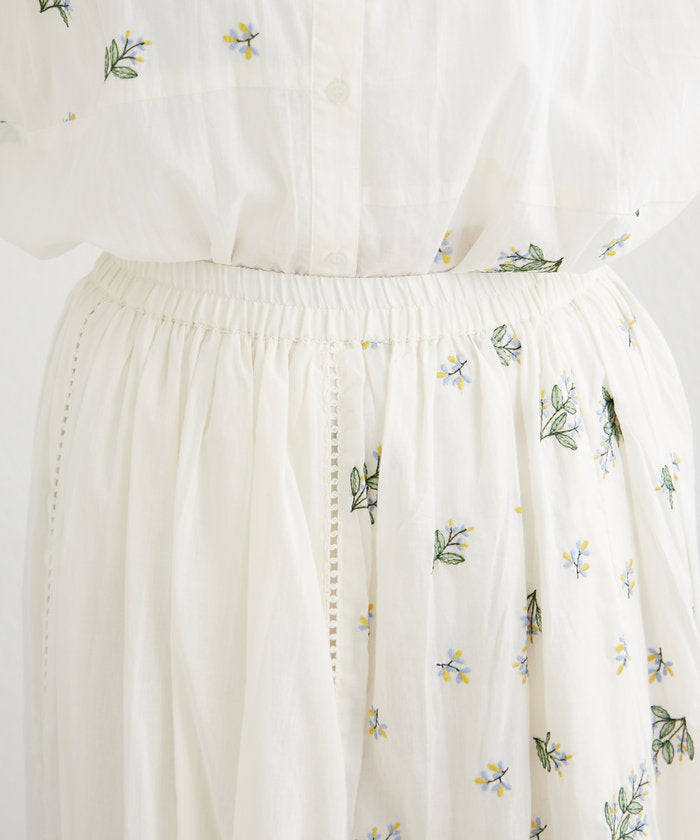 ナイスクラップ NICE CLAUP 【India Series】【SETUP対応】ミモザ刺繍ギャザースカート （IVY） IVY