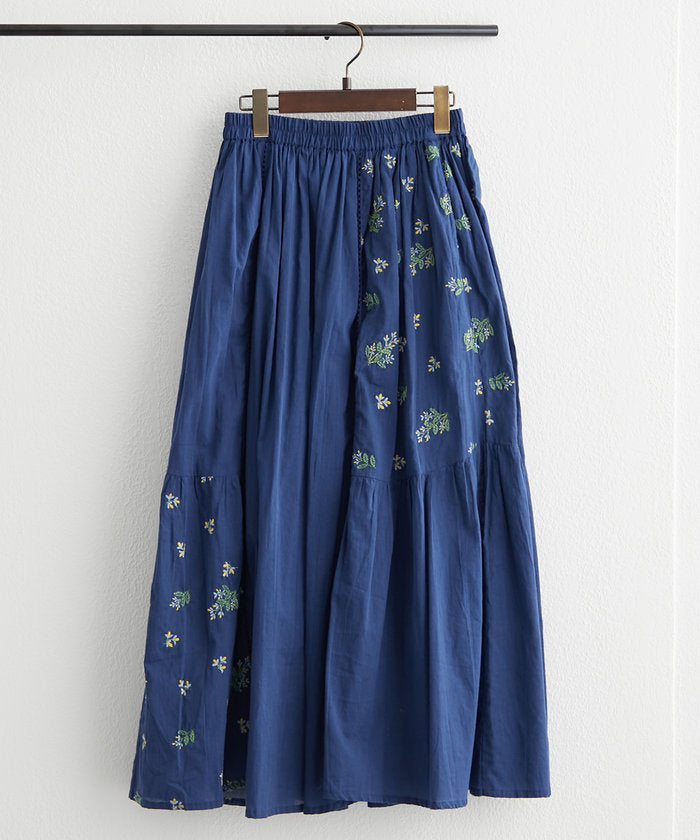 ナイスクラップ NICE CLAUP 【India Series】【SETUP対応】ミモザ刺繍ギャザースカート （NVY） NVY