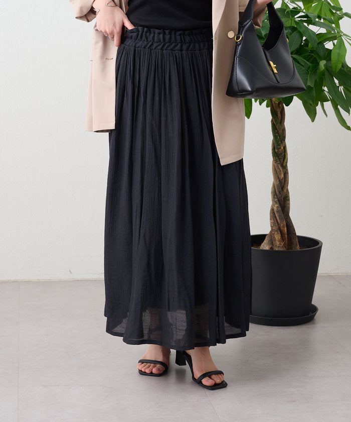 ナイスクラップ NICE CLAUP 春夏で着まわせる、ギャザーロングスカート （BK） BK