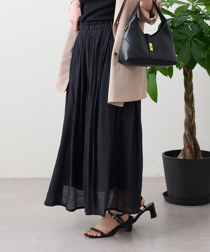 ナイスクラップ NICE CLAUP 春夏で着まわせる、ギャザーロングスカート （BK） BK