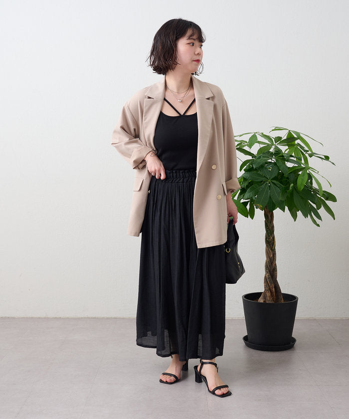 ナイスクラップ NICE CLAUP 春夏で着まわせる、ギャザーロングスカート （BK） BK