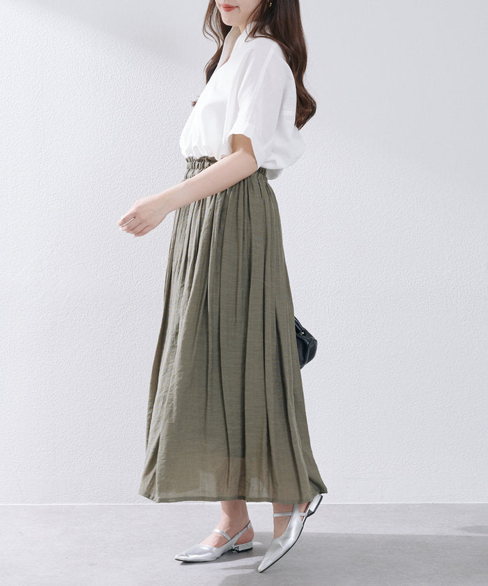 ナイスクラップ NICE CLAUP 春夏で着まわせる、ギャザーロングスカート （BK） BK
