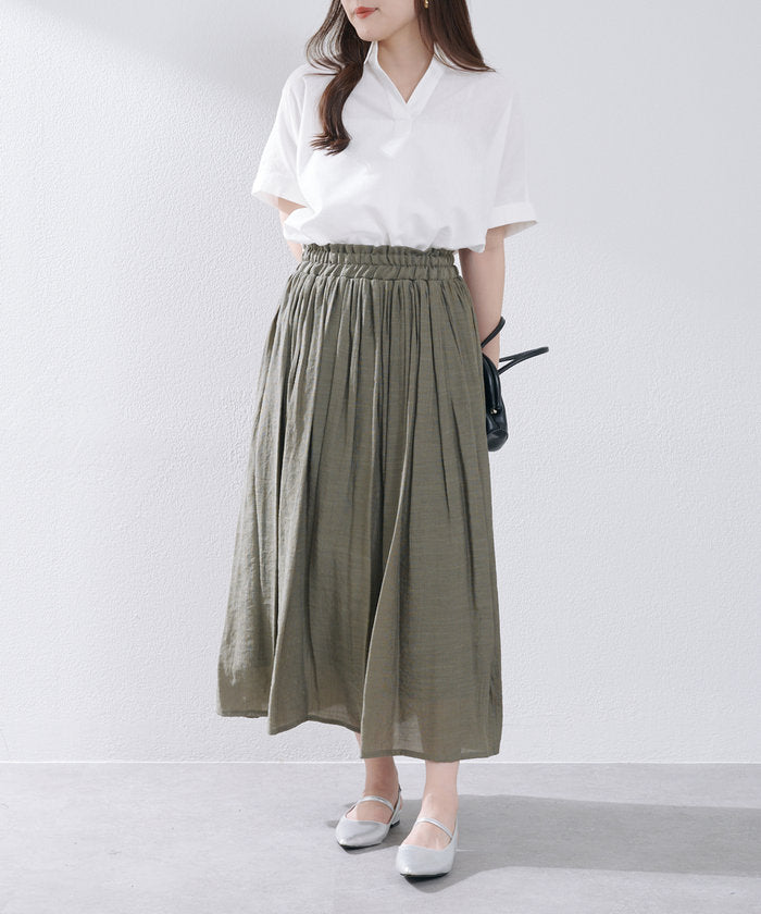 ナイスクラップ NICE CLAUP 春夏で着まわせる、ギャザーロングスカート （BK） BK