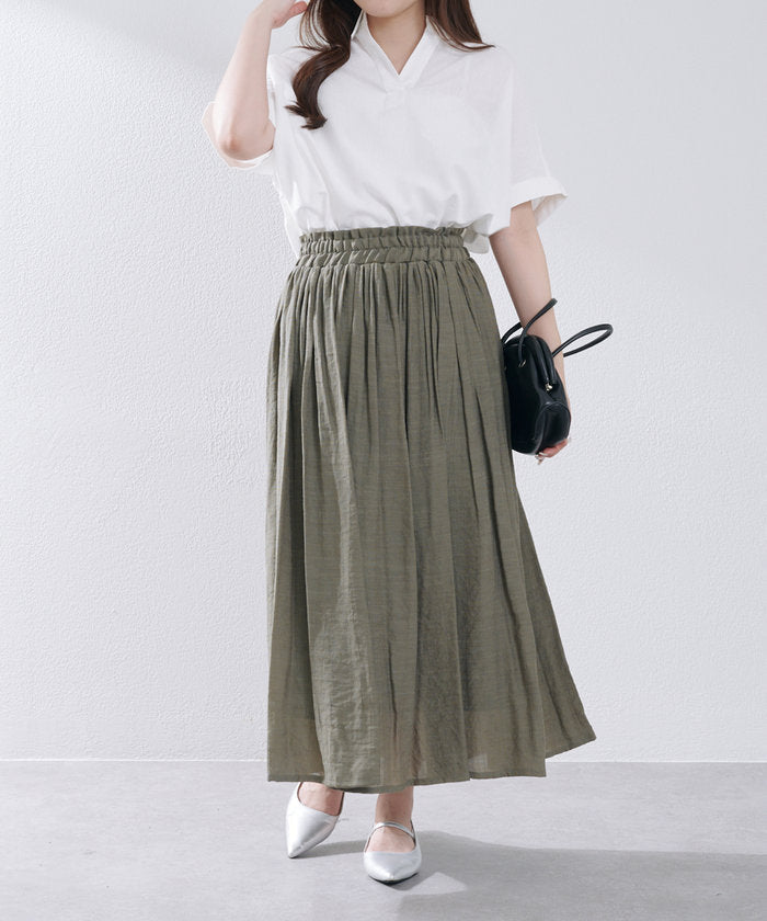 ナイスクラップ NICE CLAUP 春夏で着まわせる、ギャザーロングスカート （BK） BK