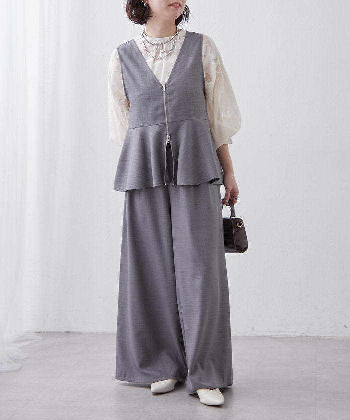 ナイスクラップ NICE CLAUP 【SET UP商品】前ZIPペプラムベスト＆ワイドパンツ （CGY） CGY