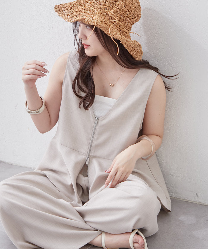 ナイスクラップ NICE CLAUP 【SET UP商品】前ZIPペプラムベスト＆ワイドパンツ （BE） BE