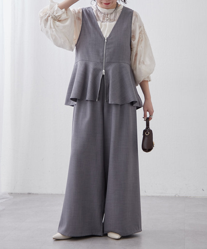 ナイスクラップ NICE CLAUP 【SET UP商品】前ZIPペプラムベスト＆ワイドパンツ （BE） BE