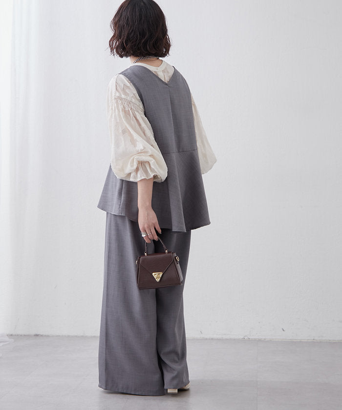 ナイスクラップ NICE CLAUP 【SET UP商品】前ZIPペプラムベスト＆ワイドパンツ （BE） BE