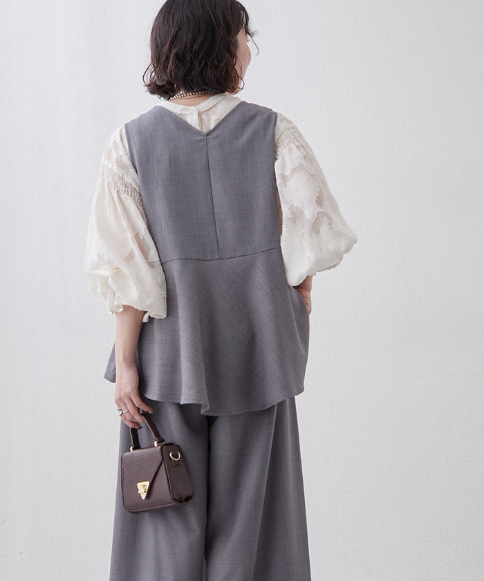 ナイスクラップ NICE CLAUP 【SET UP商品】前ZIPペプラムベスト＆ワイドパンツ （BE） BE