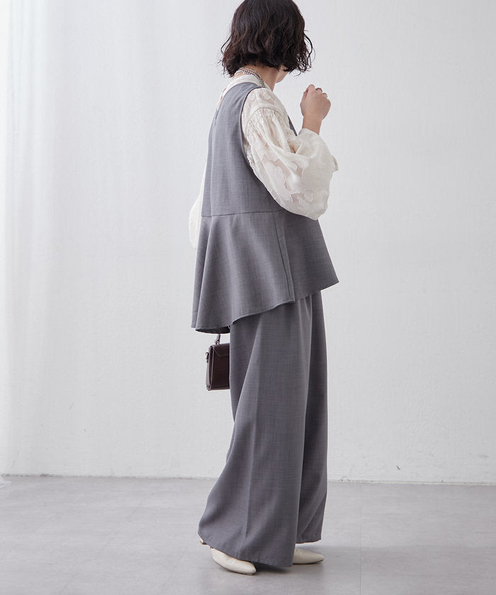 ナイスクラップ NICE CLAUP 【SET UP商品】前ZIPペプラムベスト＆ワイドパンツ （BE） BE