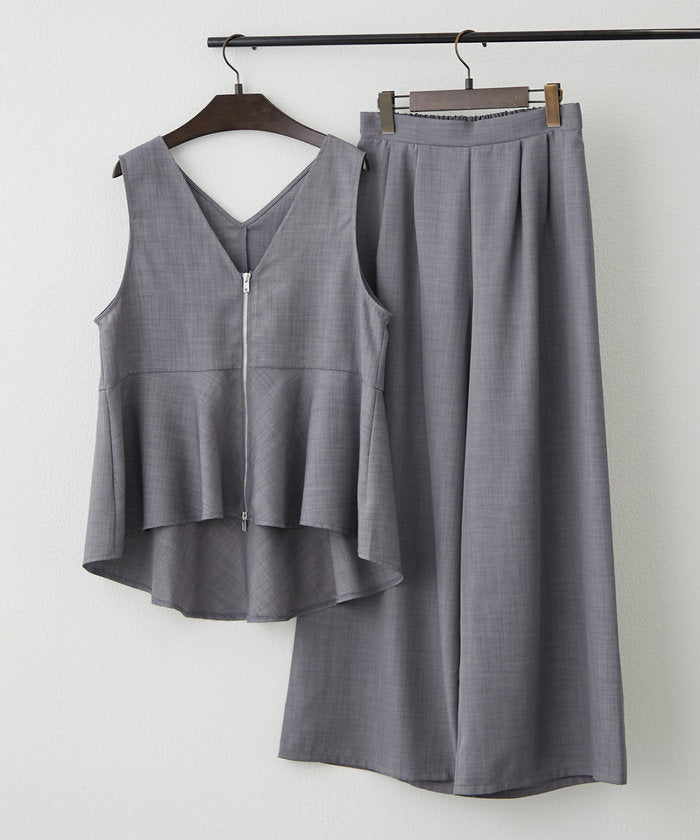 ナイスクラップ NICE CLAUP 【SET UP商品】前ZIPペプラムベスト＆ワイドパンツ （BE） BE