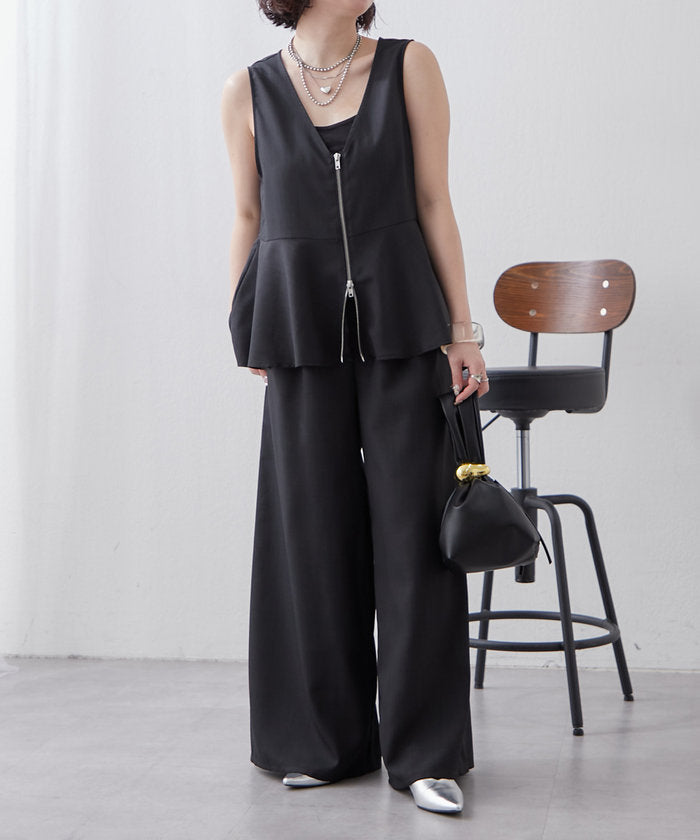 ナイスクラップ NICE CLAUP 【SET UP商品】前ZIPペプラムベスト＆ワイドパンツ （BE） BE