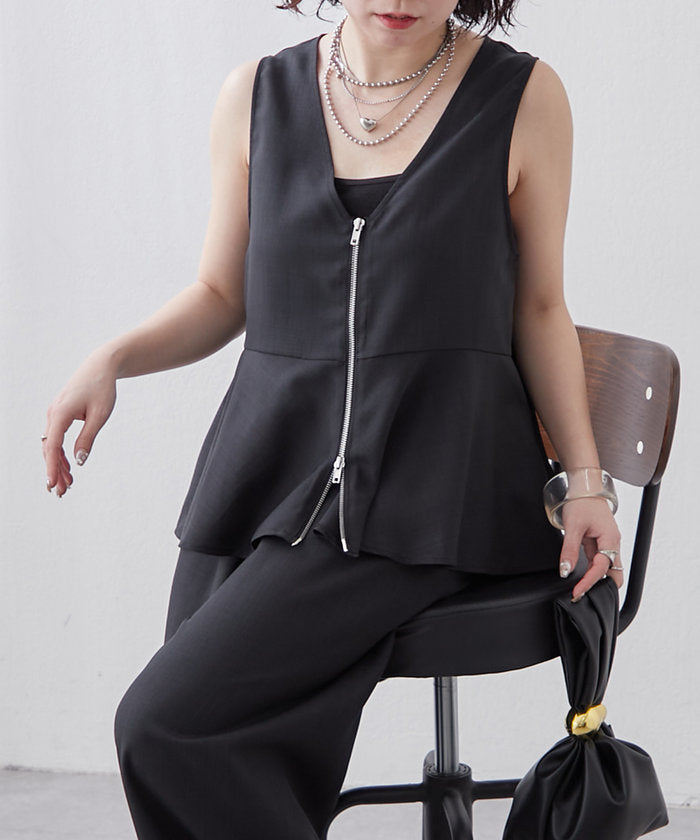 ナイスクラップ NICE CLAUP 【SET UP商品】前ZIPペプラムベスト＆ワイドパンツ （BE） BE