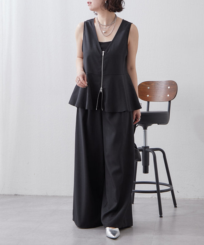 ナイスクラップ NICE CLAUP 【SET UP商品】前ZIPペプラムベスト＆ワイドパンツ （BE） BE