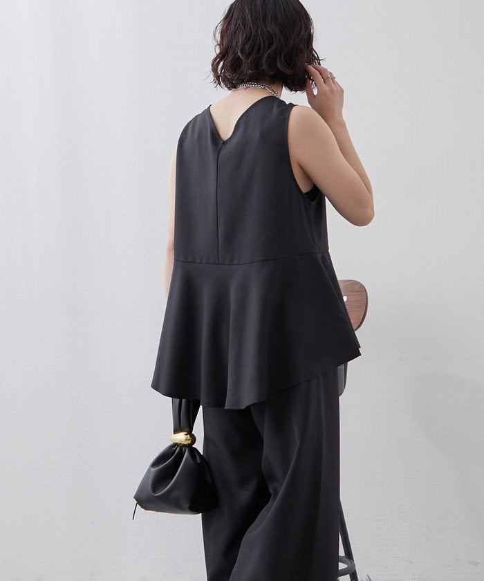 ナイスクラップ NICE CLAUP 【SET UP商品】前ZIPペプラムベスト＆ワイドパンツ （BE） BE