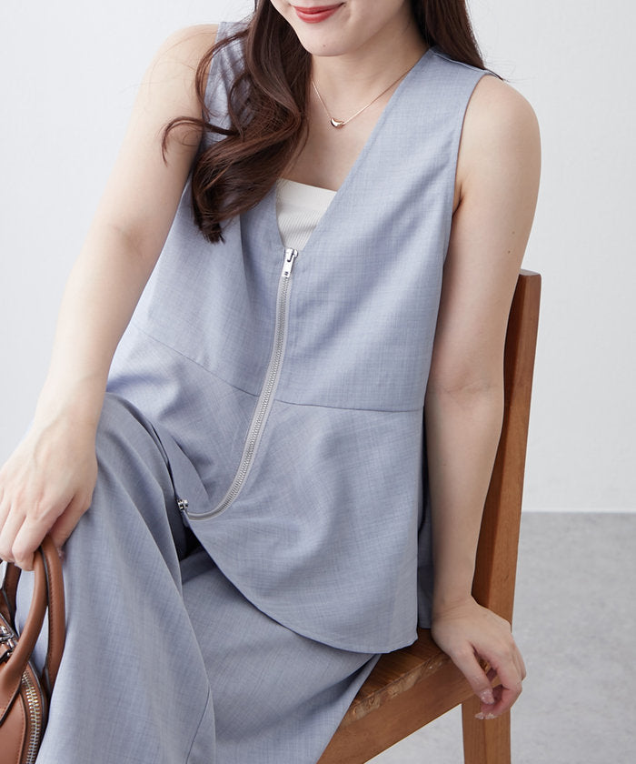 ナイスクラップ NICE CLAUP 【SET UP商品】前ZIPペプラムベスト＆ワイドパンツ （BE） BE