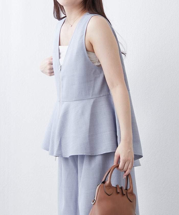 ナイスクラップ NICE CLAUP 【SET UP商品】前ZIPペプラムベスト＆ワイドパンツ （BE） BE