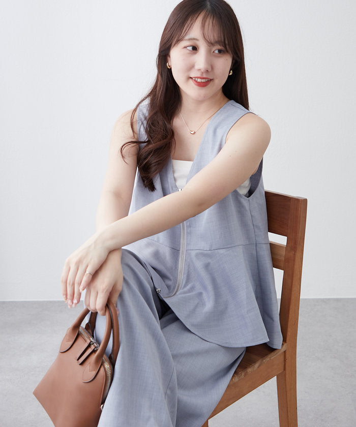 ナイスクラップ NICE CLAUP 【SET UP商品】前ZIPペプラムベスト＆ワイドパンツ （BE） BE