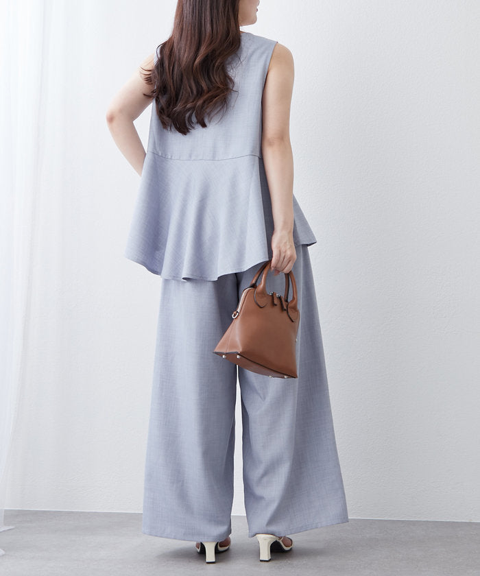 ナイスクラップ NICE CLAUP 【SET UP商品】前ZIPペプラムベスト＆ワイドパンツ （BE） BE