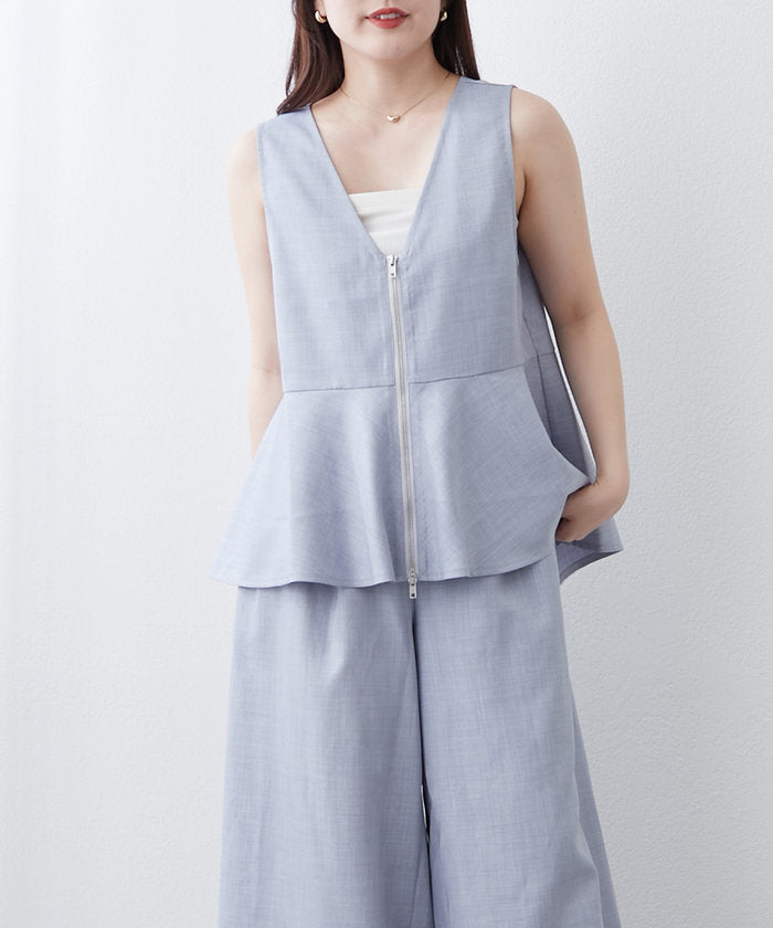 ナイスクラップ NICE CLAUP 【SET UP商品】前ZIPペプラムベスト＆ワイドパンツ （BE） BE