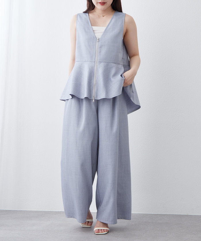 ナイスクラップ NICE CLAUP 【SET UP商品】前ZIPペプラムベスト＆ワイドパンツ （BE） BE