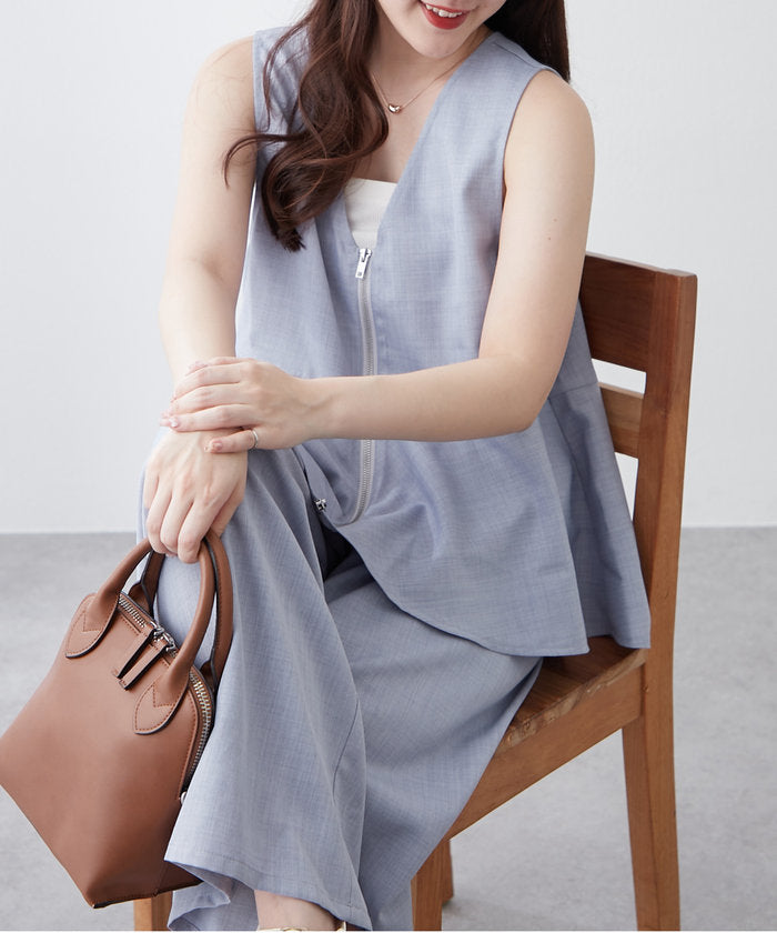 ナイスクラップ NICE CLAUP 【SET UP商品】前ZIPペプラムベスト＆ワイドパンツ （BE） BE