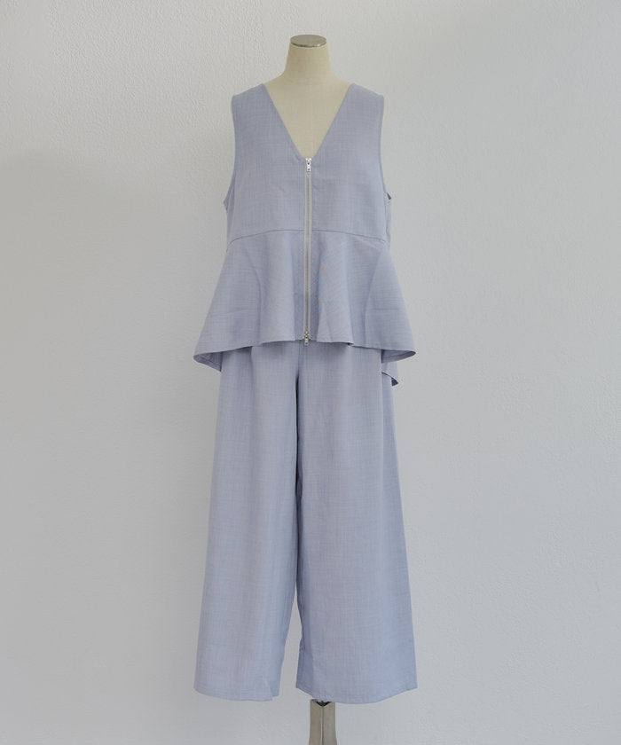 ナイスクラップ NICE CLAUP 【SET UP商品】前ZIPペプラムベスト＆ワイドパンツ （BE） BE