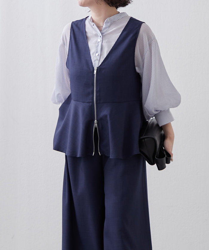 ナイスクラップ NICE CLAUP 【SET UP商品】前ZIPペプラムベスト＆ワイドパンツ （BE） BE