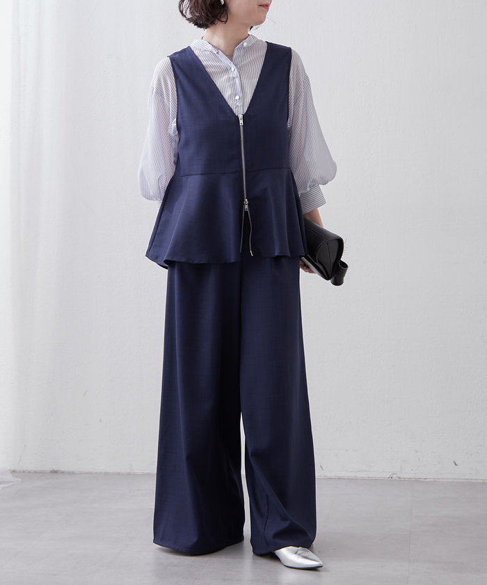 ナイスクラップ NICE CLAUP 【SET UP商品】前ZIPペプラムベスト＆ワイドパンツ （BE） BE