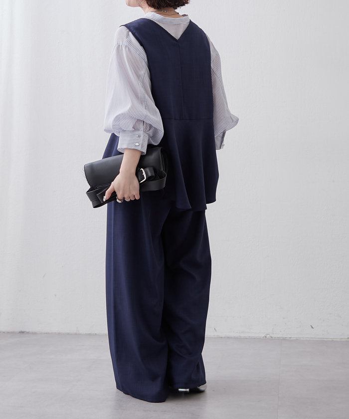 ナイスクラップ NICE CLAUP 【SET UP商品】前ZIPペプラムベスト＆ワイドパンツ （BE） BE