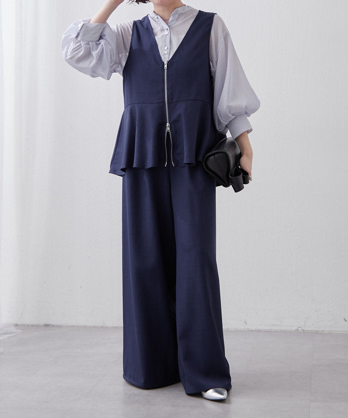 ナイスクラップ NICE CLAUP 【SET UP商品】前ZIPペプラムベスト＆ワイドパンツ （BE） BE