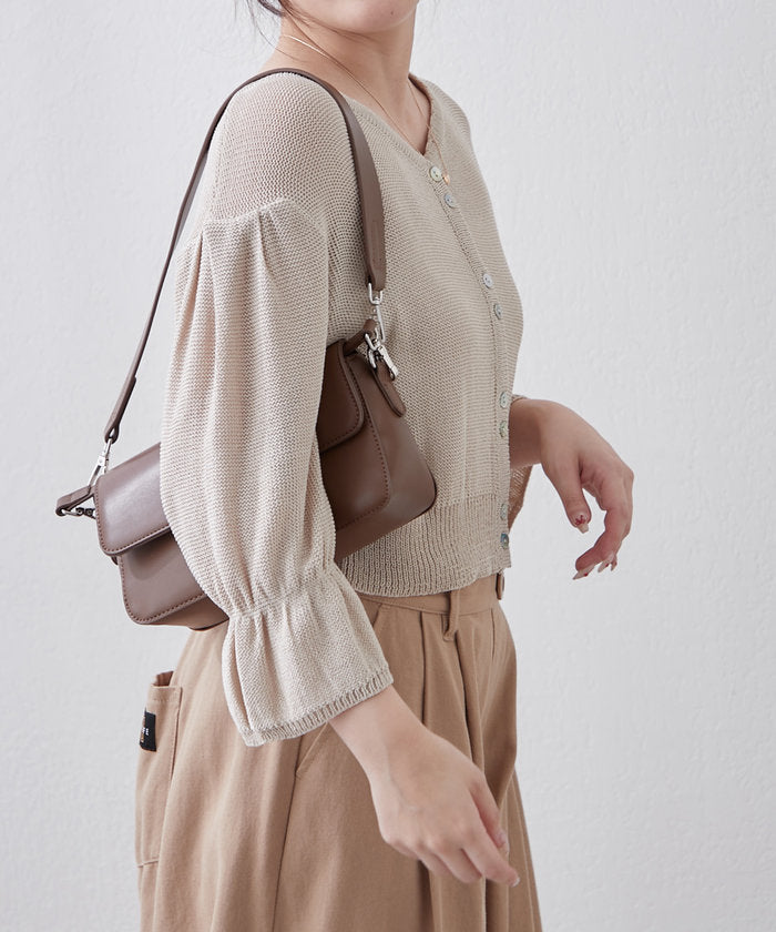 ナイスクラップ NICE CLAUP 麻風素材、キャンディ袖カーディガン （BE） BE