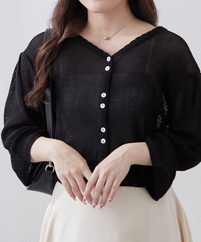 ナイスクラップ NICE CLAUP 麻風素材、キャンディ袖カーディガン （BE） BE