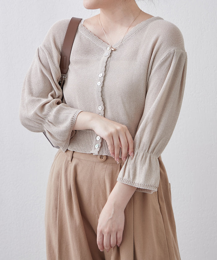ナイスクラップ NICE CLAUP 麻風素材、キャンディ袖カーディガン （BE） BE