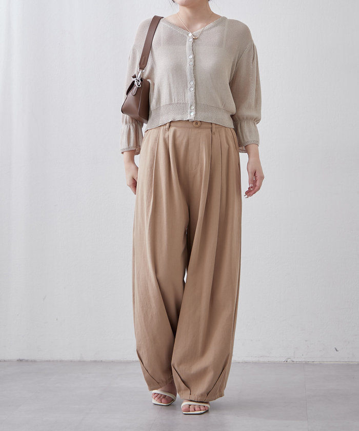 ナイスクラップ NICE CLAUP 麻風素材、キャンディ袖カーディガン （BE） BE