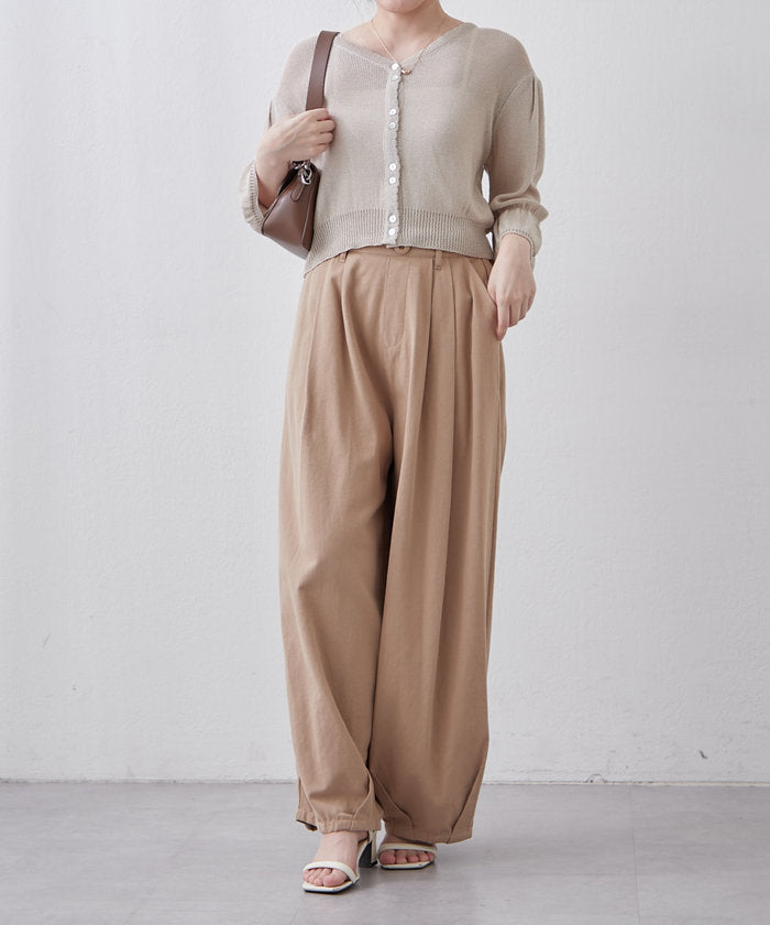 ナイスクラップ NICE CLAUP 麻風素材、キャンディ袖カーディガン （BE） BE